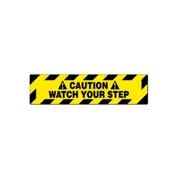 NMC Walk On Floor Sign, Caution Watch Your Step, 6in X 24in, Yellow/Black